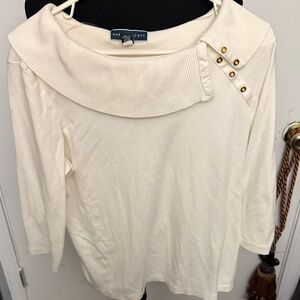 Karen Scott Cream Off-White Boatneck Blouse with Gold Buttons